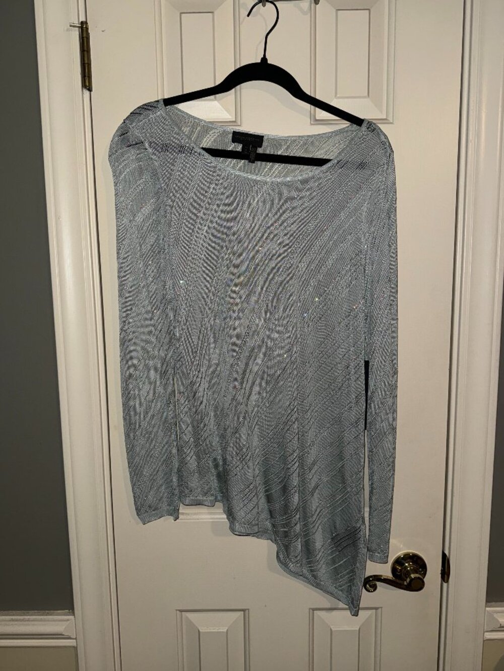 Donna Karan Metallic Silver Asymmetrical Sweater Top M NWT $139